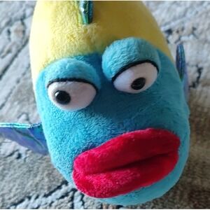 Webkinz Pucker Fish 9" Beanbag Plush GANZ Rainbow Iridescent Fins Pouty Lips